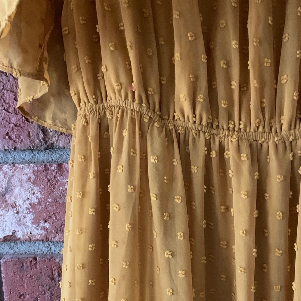 Baltic Born Elegant Mustard Off-Shoulder Swiss Dot Maxi Dress - Picture 5 of 7